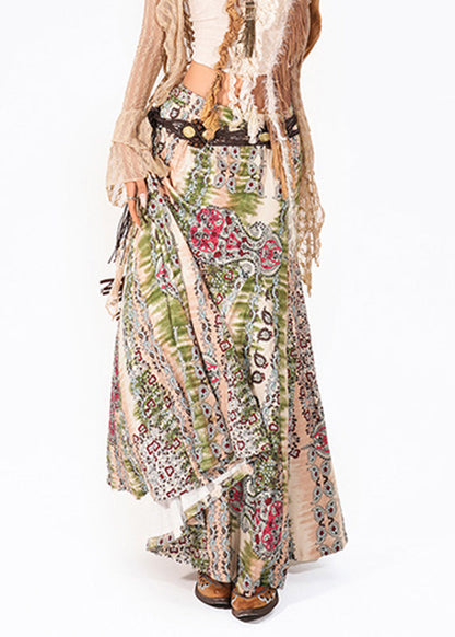 Boho Green High Waist Print A Line Skirt Summer