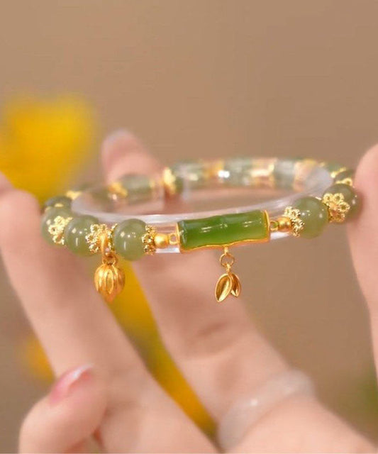 Pulsera bohemia de jade verde y bambú