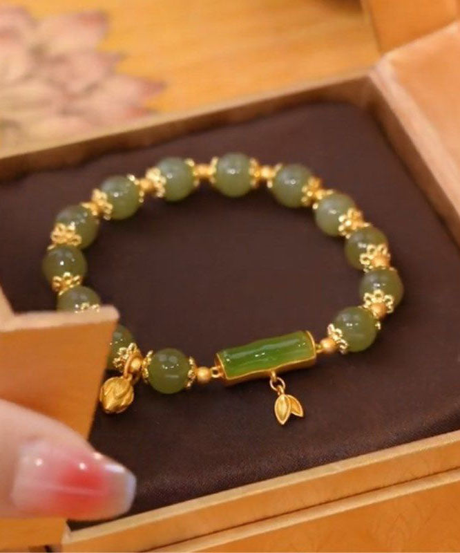 Boho Grünes Jade Bambus Charm Armband
