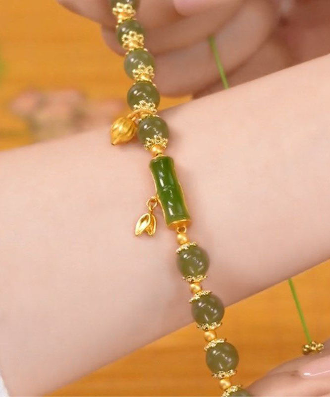 Boho Grünes Jade Bambus Charm Armband