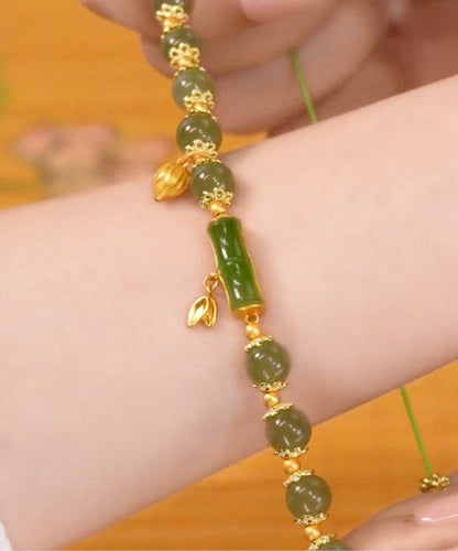 Boho Grünes Jade Bambus Charm Armband