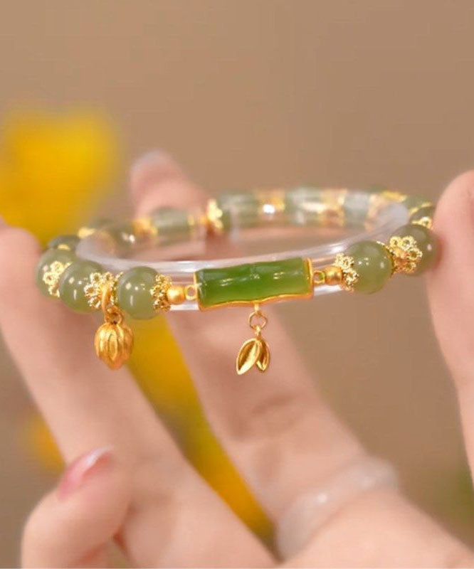 Boho Grünes Jade Bambus Charm Armband