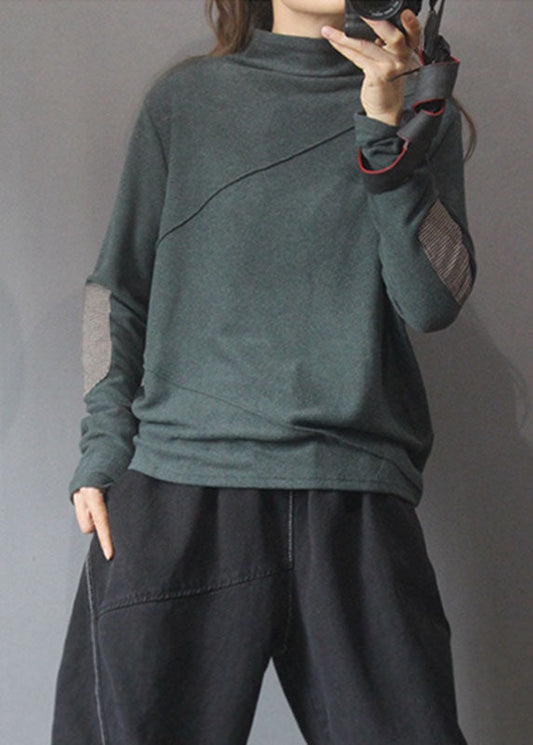 Boho Grün Patchwork Patch Applikation Warme Fleece Tops Winter