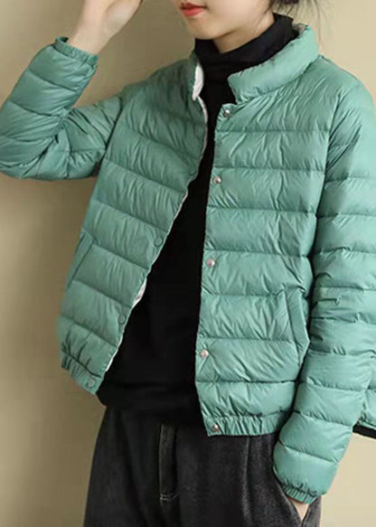Boho Grün Stehkragen Einfarbig Feine Baumwolle Gefüllt Jacken Winter