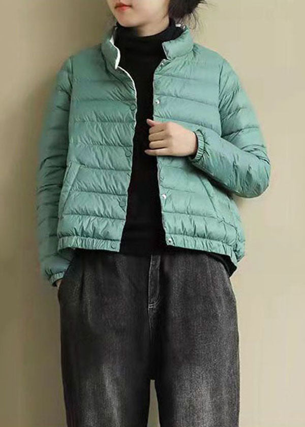 Boho Grün Stehkragen Einfarbig Feine Baumwolle Gefüllt Jacken Winter
