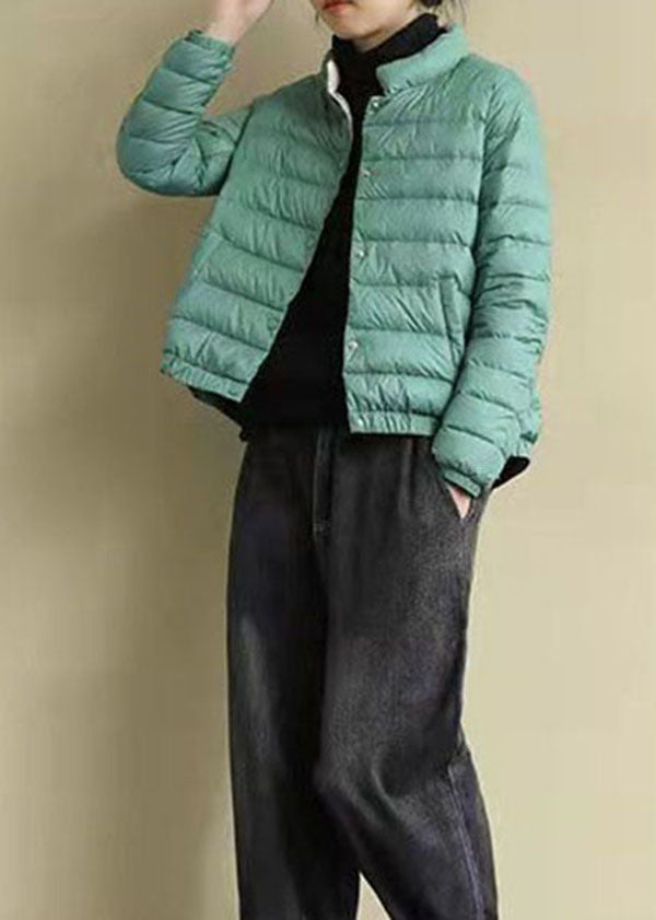 Boho Grün Stehkragen Einfarbig Feine Baumwolle Gefüllt Jacken Winter