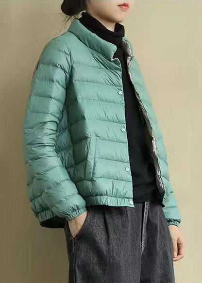 Boho Grün Stehkragen Einfarbig Feine Baumwolle Gefüllt Jacken Winter
