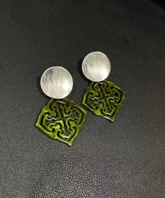 Pendientes colgantes de nube hueca de acrílico en plata esterlina verde estilo bohemio