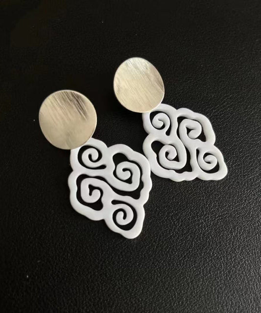 Pendientes colgantes de nube hueca de acrílico en plata esterlina verde estilo bohemio