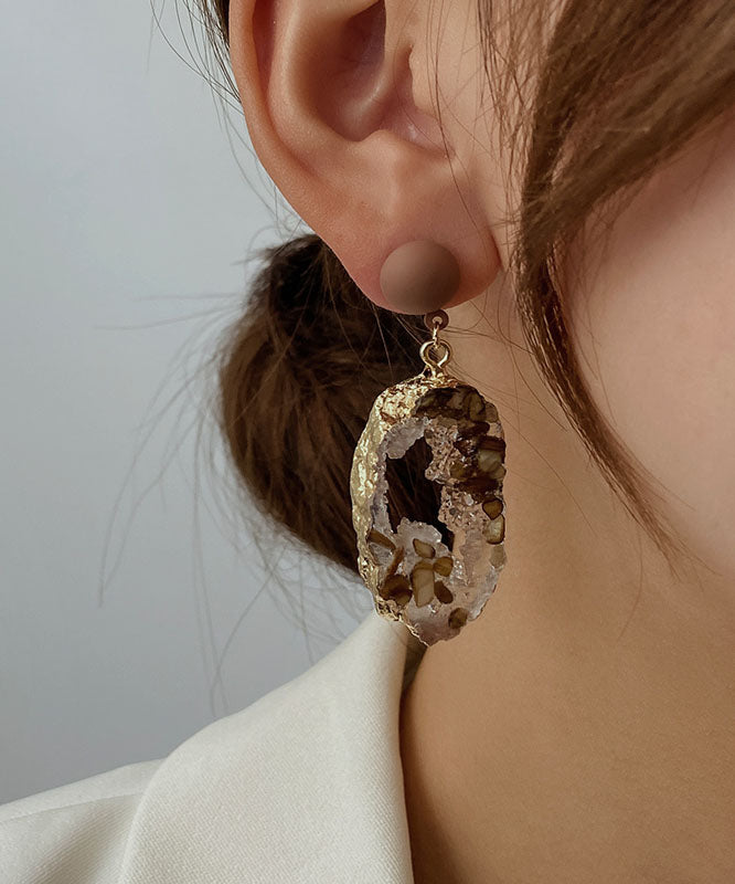 Boho Grüne Sterling Silber Legierung Smaragd Asymmetrische Tropfen Ohrringe