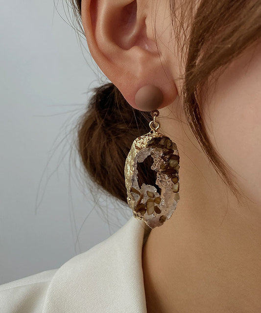 Boho Grüne Sterling Silber Legierung Smaragd Asymmetrische Tropfen Ohrringe