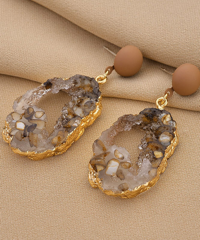 Boho Grüne Sterling Silber Legierung Smaragd Asymmetrische Tropfen Ohrringe