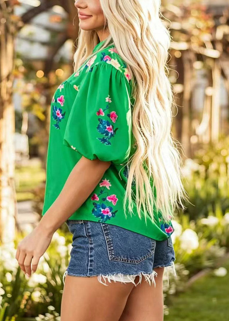 Boho Green V Neck Tasseled Print Chiffon Tops Summer