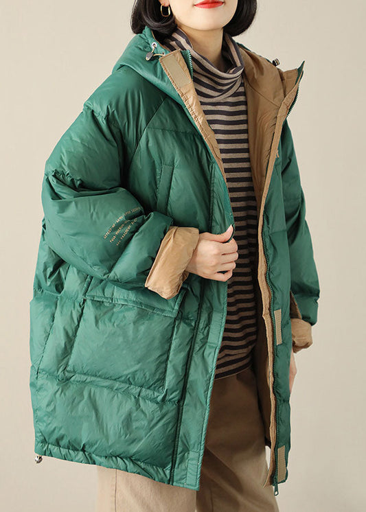 Boho Grüner Reißverschluss Grafik Lockerer Winter Entendaunen Puffer