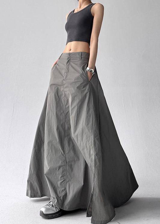 Boho Grey Exra Large Hem Side Open A Line Skirt Summer