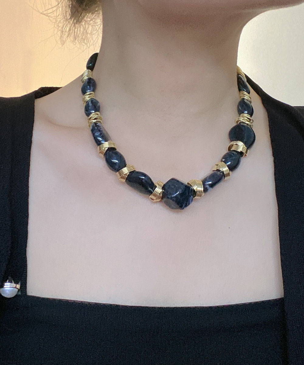 Boho Grey Metal Overgild Asymmetric Beading Collar Necklace