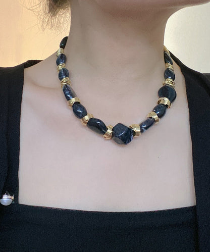 Boho Grey Metal Overgild Asymmetric Beading Collar Necklace