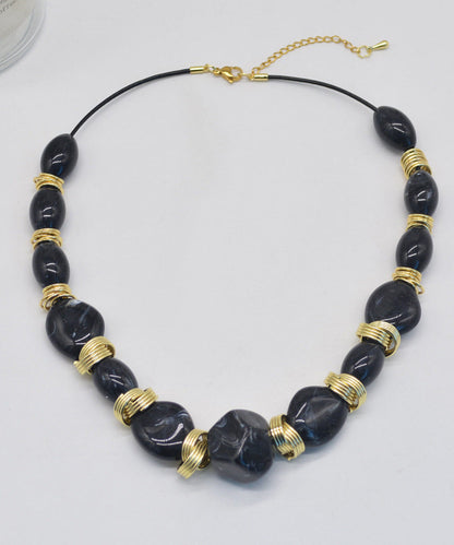 Boho Grey Metal Overgild Asymmetric Beading Collar Necklace
