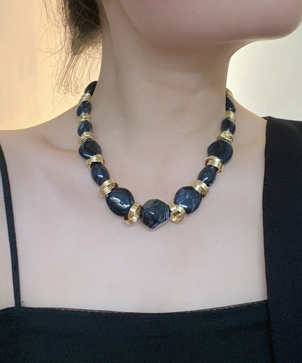 Boho Grey Metal Overgild Asymmetric Beading Collar Necklace