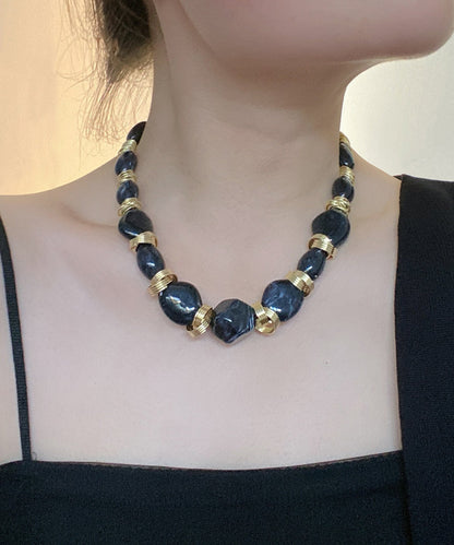 Boho Grey Metal Overgild Asymmetric Beading Collar Necklace