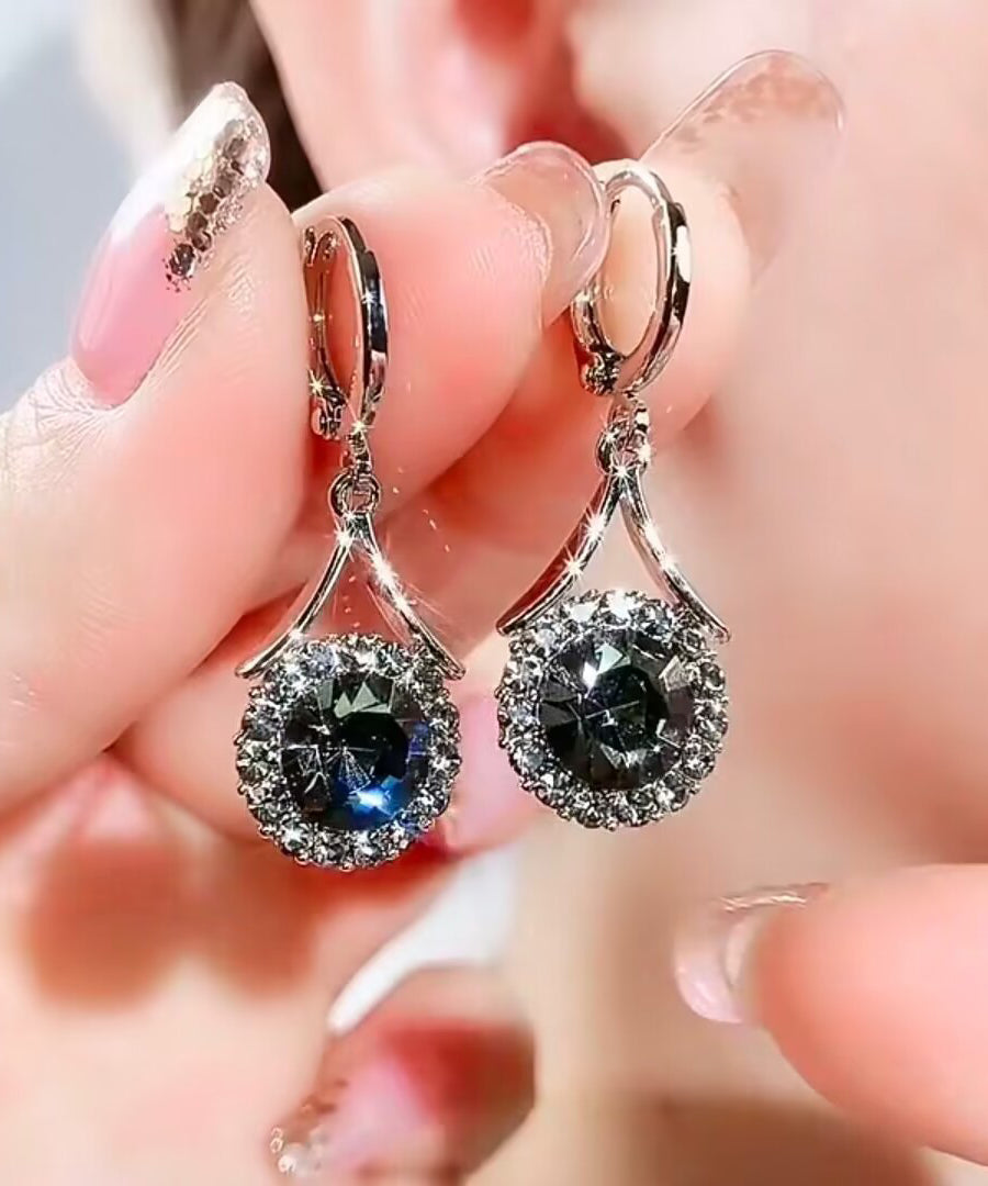 Pendientes colgantes redondos de circonita de metal gris bohemio