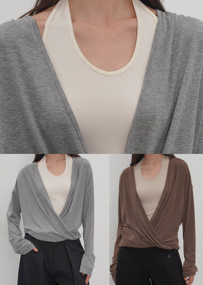 Boho Grey Oversized Patchwork Cotton Fake Two Piece Shirt Fall