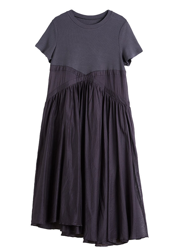 Boho Grau Patchwork Baumwolle Party Mode Kleid Kurzarm