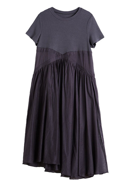 Boho Grau Patchwork Baumwolle Party Mode Kleid Kurzarm