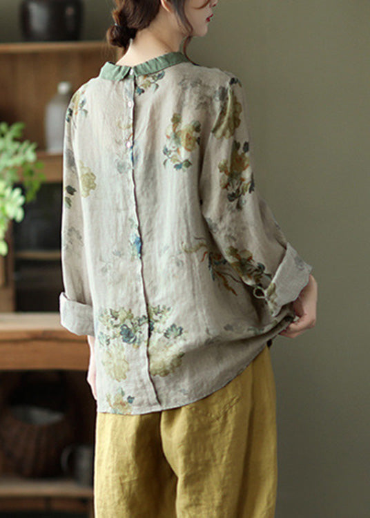 Camiseta holgada de ramio con estampado gris bohemio para primavera