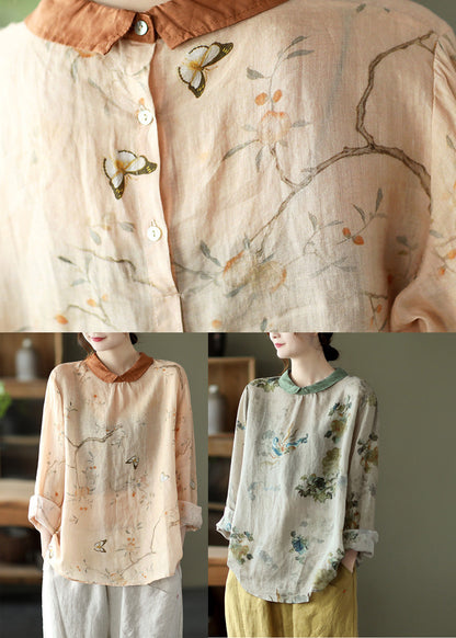 Camiseta holgada de ramio con estampado gris bohemio para primavera