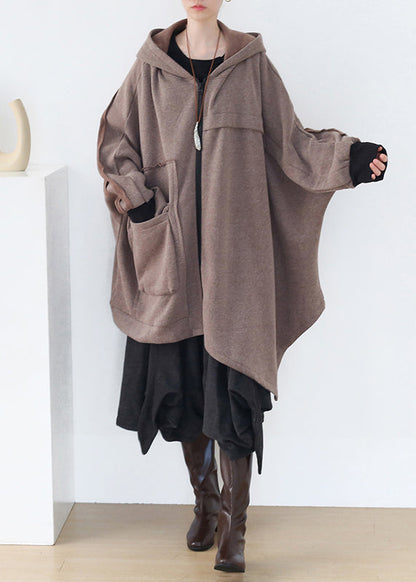 Boho Khaki Asymmetrische Patchwork Reißverschluss Dicke Baumwolle Hoded