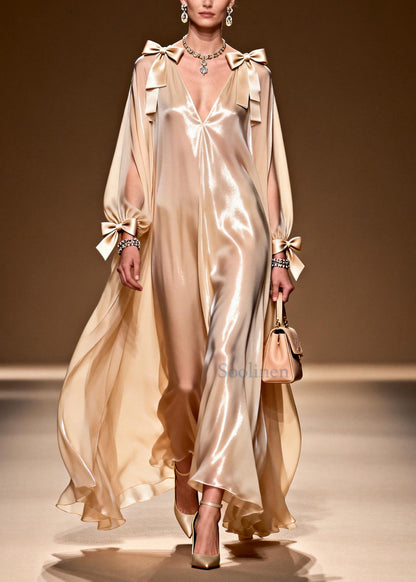 Boho Khaki Bow Oversized Draping Chiffon Party Dresses Summer