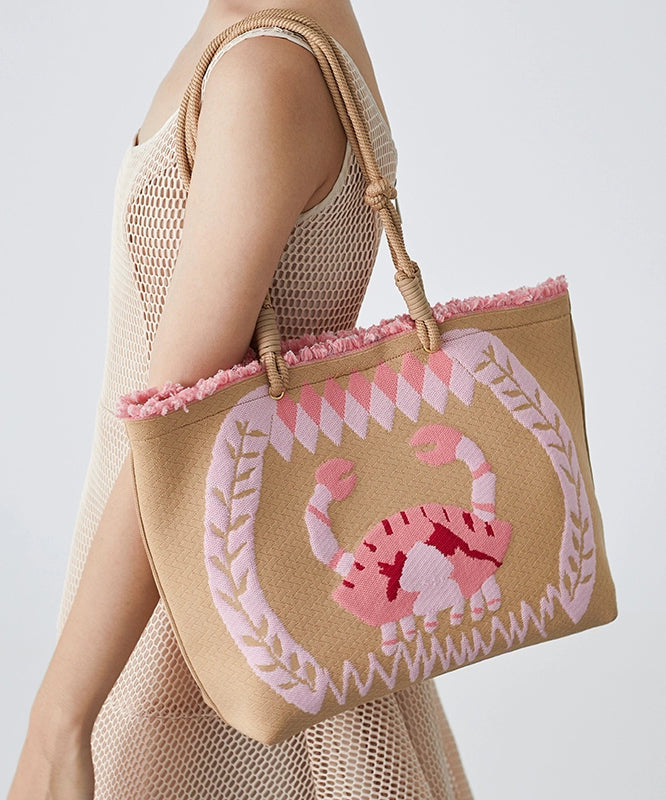 Boho-Schultertasche in Khaki mit Stickerei und großem Fassungsvermögen