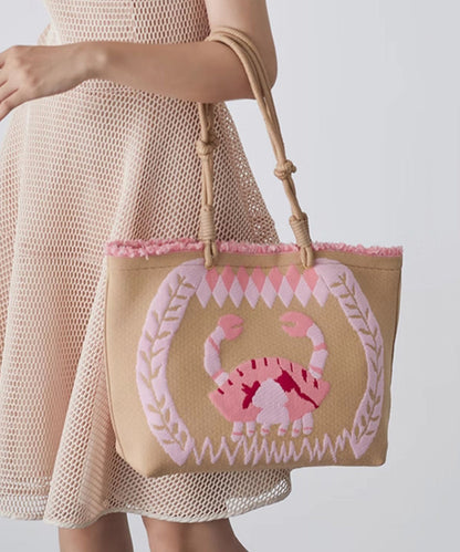 Boho-Schultertasche in Khaki mit Stickerei und großem Fassungsvermögen