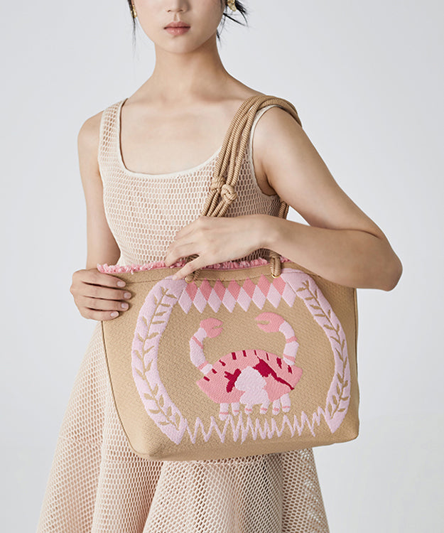 Boho-Schultertasche in Khaki mit Stickerei und großem Fassungsvermögen