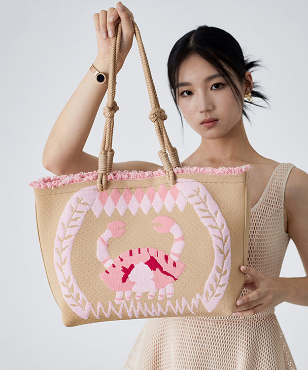 Boho-Schultertasche in Khaki mit Stickerei und großem Fassungsvermögen