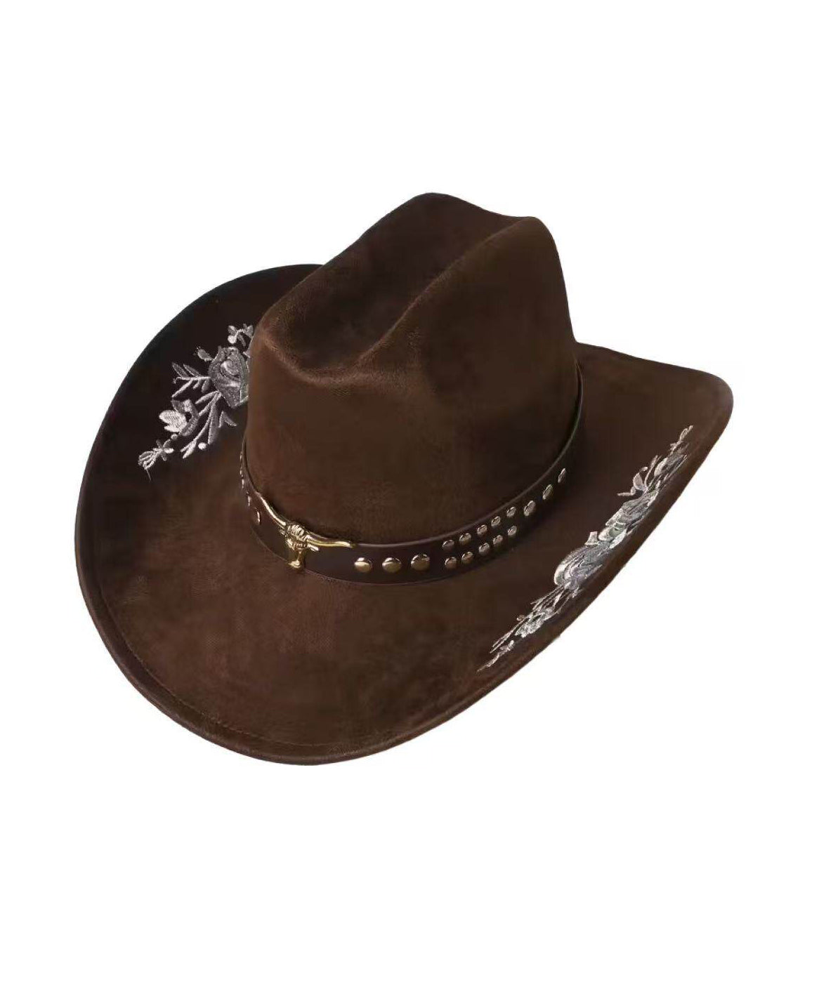 Boho Khaki Embroidery Rivet Woolen Cowboy Hat
