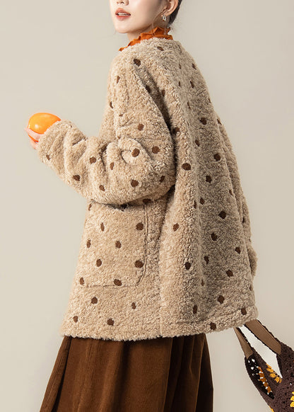 Boho Khaki Oversized Jacquard Warm Faux Wool Jackets Winter