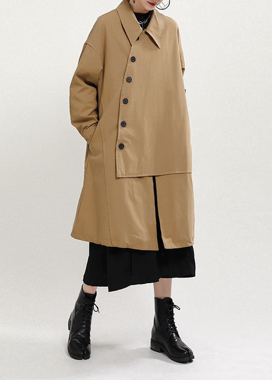 Boho Khaki PeterPan Kragen Knopf Taschen Patchwork Herbst Dicke Mäntel Lange ärmel