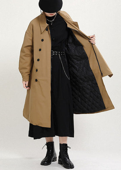 Boho Khaki PeterPan Kragen Knopf Taschen Patchwork Herbst Dicke Mäntel Lange ärmel