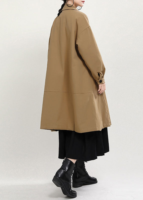 Boho Khaki PeterPan Kragen Knopf Taschen Patchwork Herbst Dicke Mäntel Lange ärmel