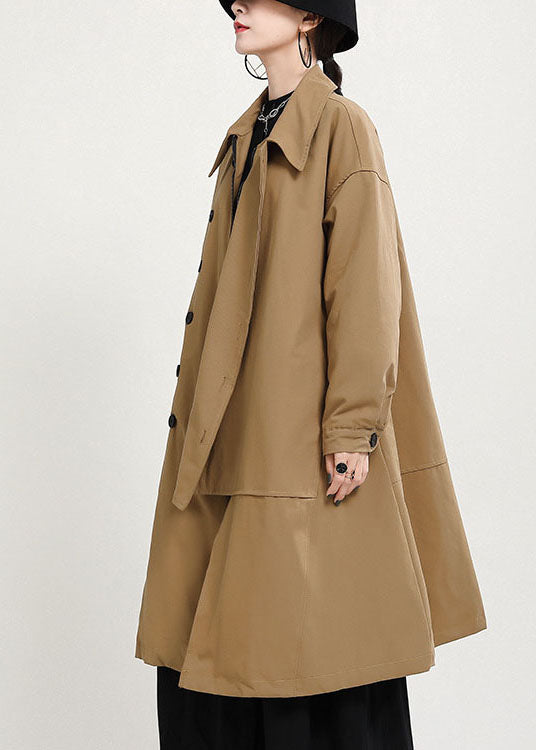 Boho Khaki PeterPan Kragen Knopf Taschen Patchwork Herbst Dicke Mäntel Lange ärmel