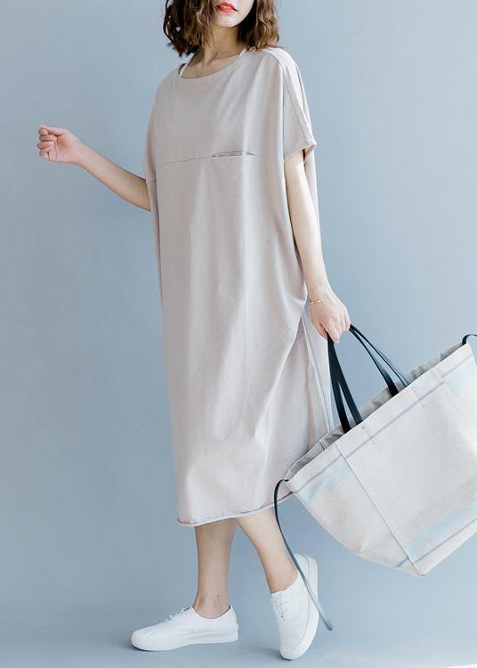 Boho Khaki Short Sleeve Cotton Summer Dresses - SooLinen