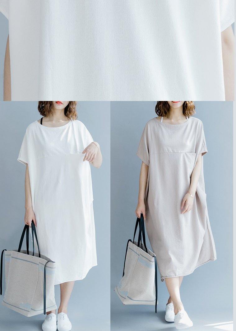 Boho Khaki Short Sleeve Cotton Summer Dresses - SooLinen