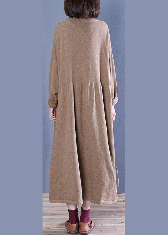 Boho Khaki Rollkragen Patchwork Strickkleider Frühling