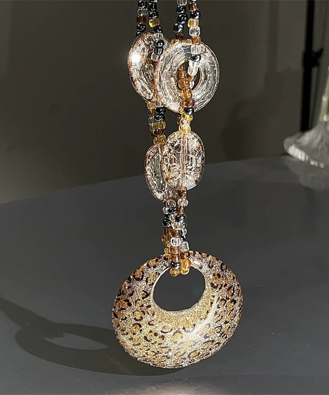 Boho-Leoparden-Halskette mit ovalem Perlenanhänger