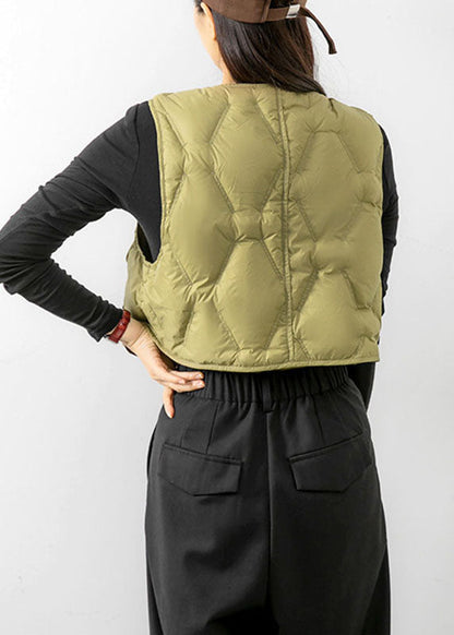 Boho Hellgrün V-Ausschnitt Taillenbund Mode Winter Ärmellose Daunenweste