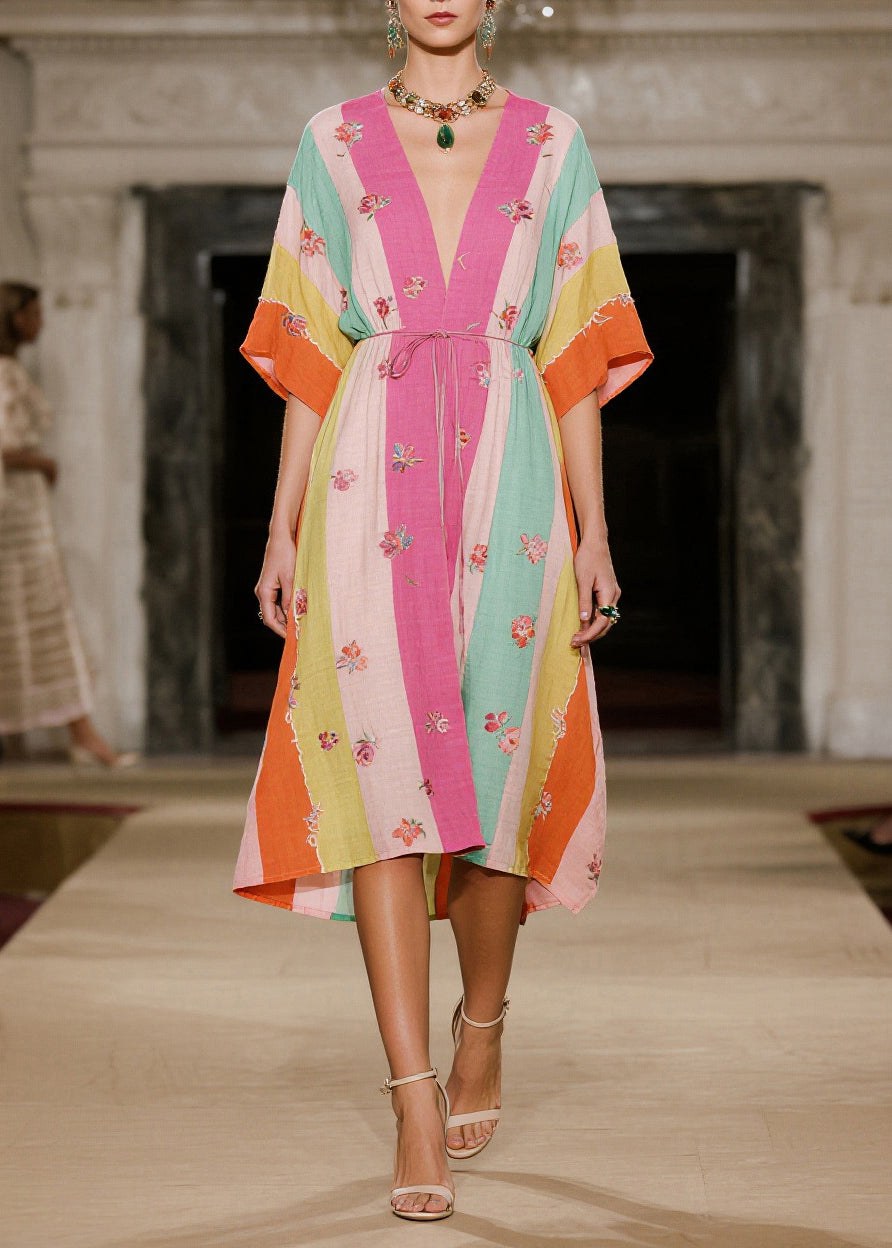 Boho Multicolored Striped Butterfly Cotton Dresses Summer