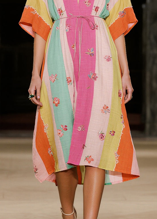 Boho Multicolored Striped Butterfly Cotton Dresses Summer