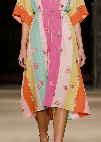 Boho Multicolored Striped Butterfly Cotton Dresses Summer